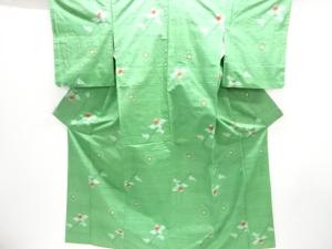 枝蕾模様織り出し手織り紬着物